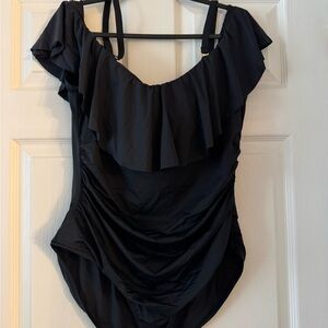 La Blanca Island Goddess Off Shoulder Ruffle One Piece - Black